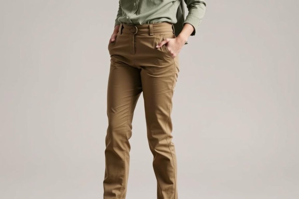 Woman wearing slim-fit trekking pants suitable for safari
