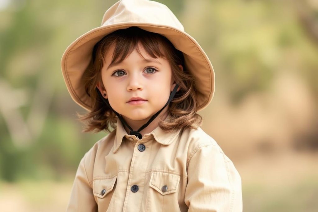 Young child wearing practical safari clothing